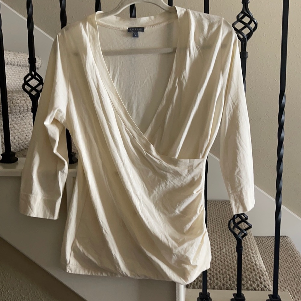 Lilla P long-sleeve (3/4 sleeve) faux wrap top. - Picture 3 of 7